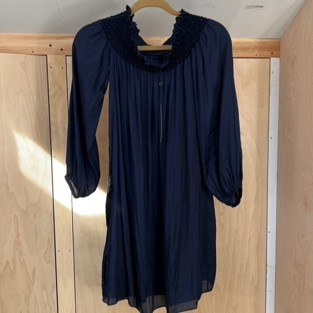 BCBG off the shoulder navy long sleeve dress size small